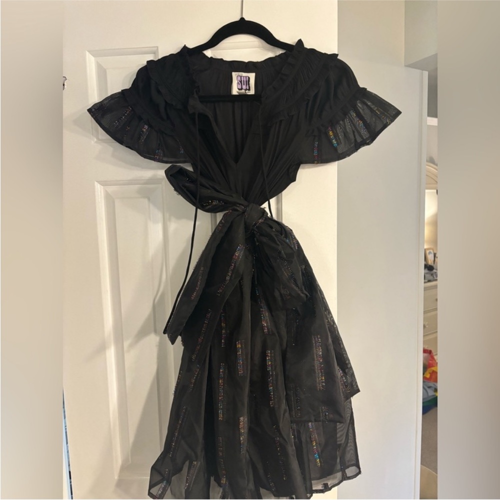 Anna Sui Black Ruffled Dress with Bow - Picture 7 of 8